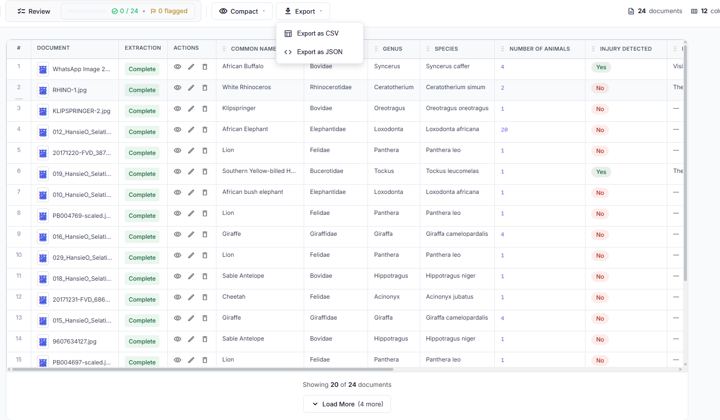 Review and export data